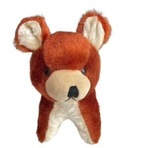 Vintage Plush Bear Stuffed Animal Japan Red Brown Rare Unique OOAK